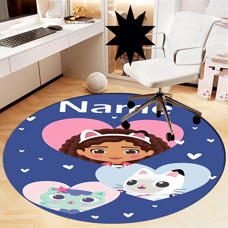 Custom Name Gabby's Dollhouse Printed Round Rug Carpet Chair Rug Area Rug Entryway Doormats,for Office Chair Living Room Bedroom Kitchen Room.