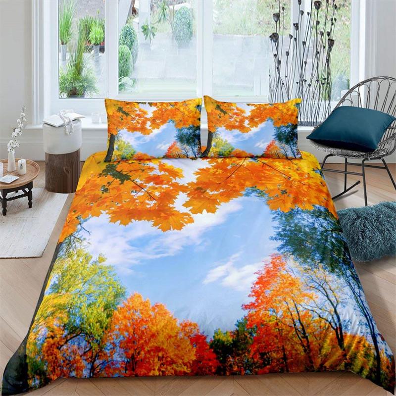 Maple Leaves Duvet Cover Autumn Theme Bedding Set Microfiber Botanical Leaf Comforter Cover Twin Full King For Kids Adult Room