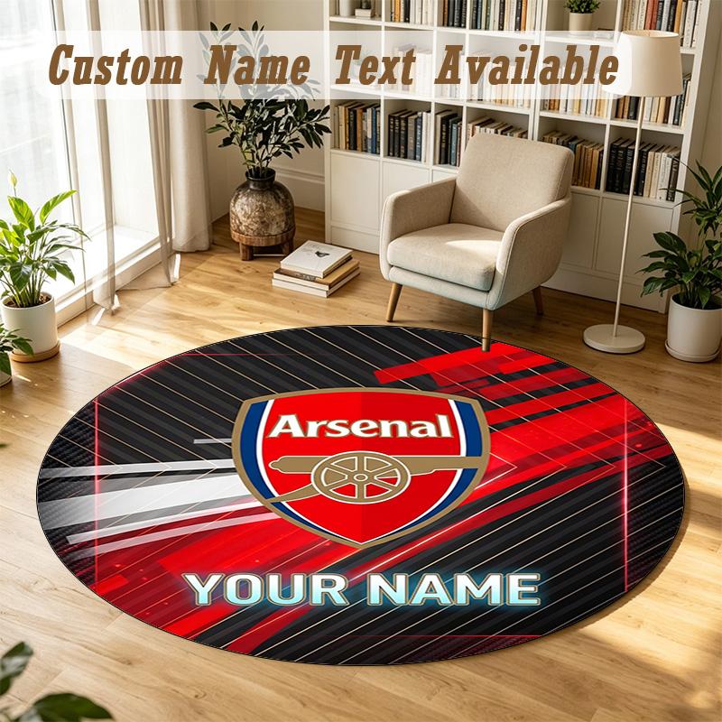 Round Rug Custom NameArsenal FC Pattern Non Slip Carpet Home Floor Decor