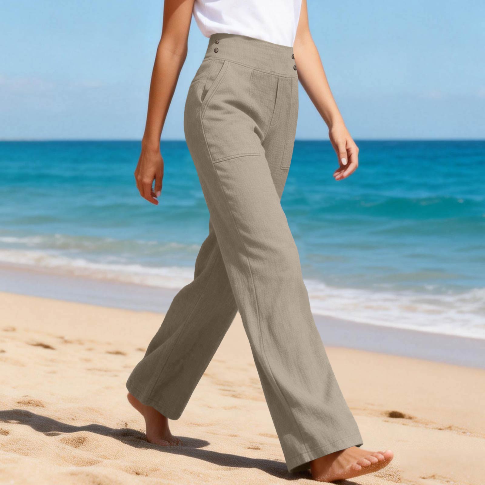 

Women s Casual And Fashionable Color Loose Pants With Pocketes L хаки
