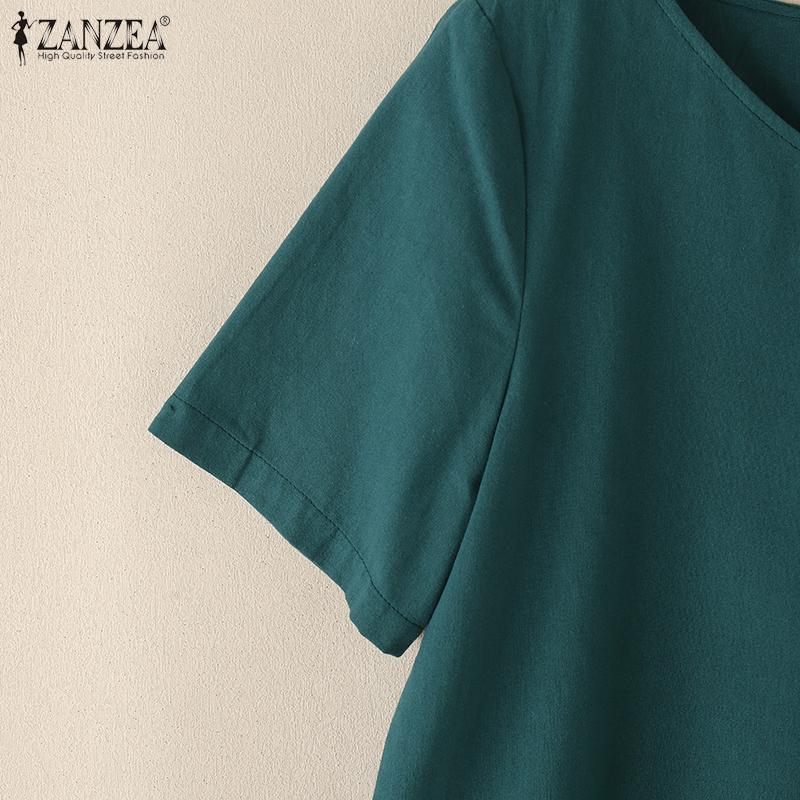 ZANZEA Women Casual V-Neck Summer Short Sleeve Cotton T-Shirts