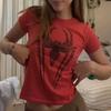 Spider Print Graphic Women Chic Tees Streetwear Vintage Letter Crop Summer Casual Trash Basic Goth Slim Short Sleeve T-Shirt Emo