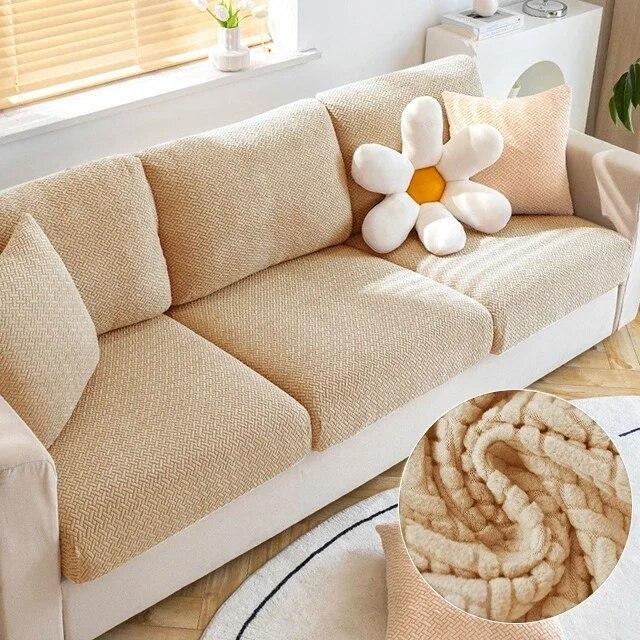 Jacquard Sofa Seat Cushion Cover Plain Color Stretch Thicken Sofa Cover For Living Room L Shape Corner Armchair Sofa Slipcovers