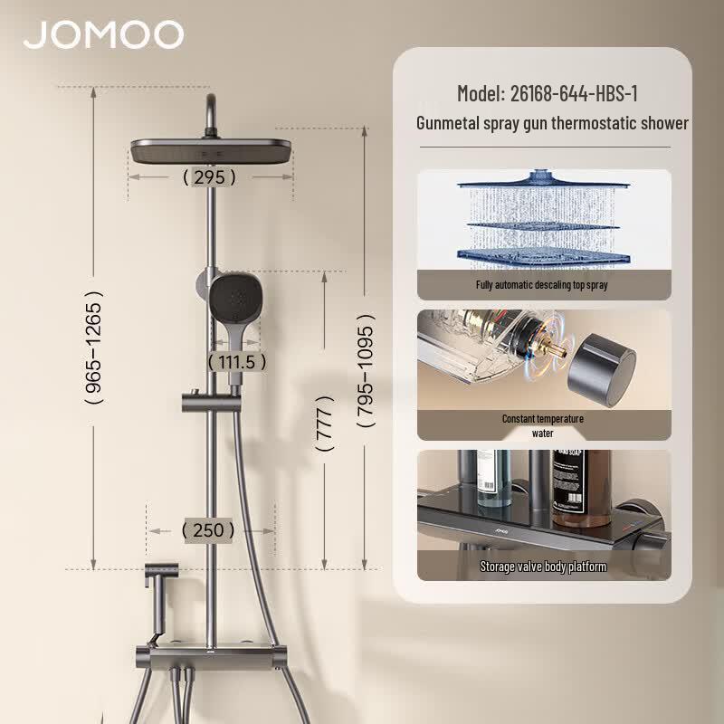 JOMOO Thermostatic Shower Faucet Set with Square Top Spray & Storage