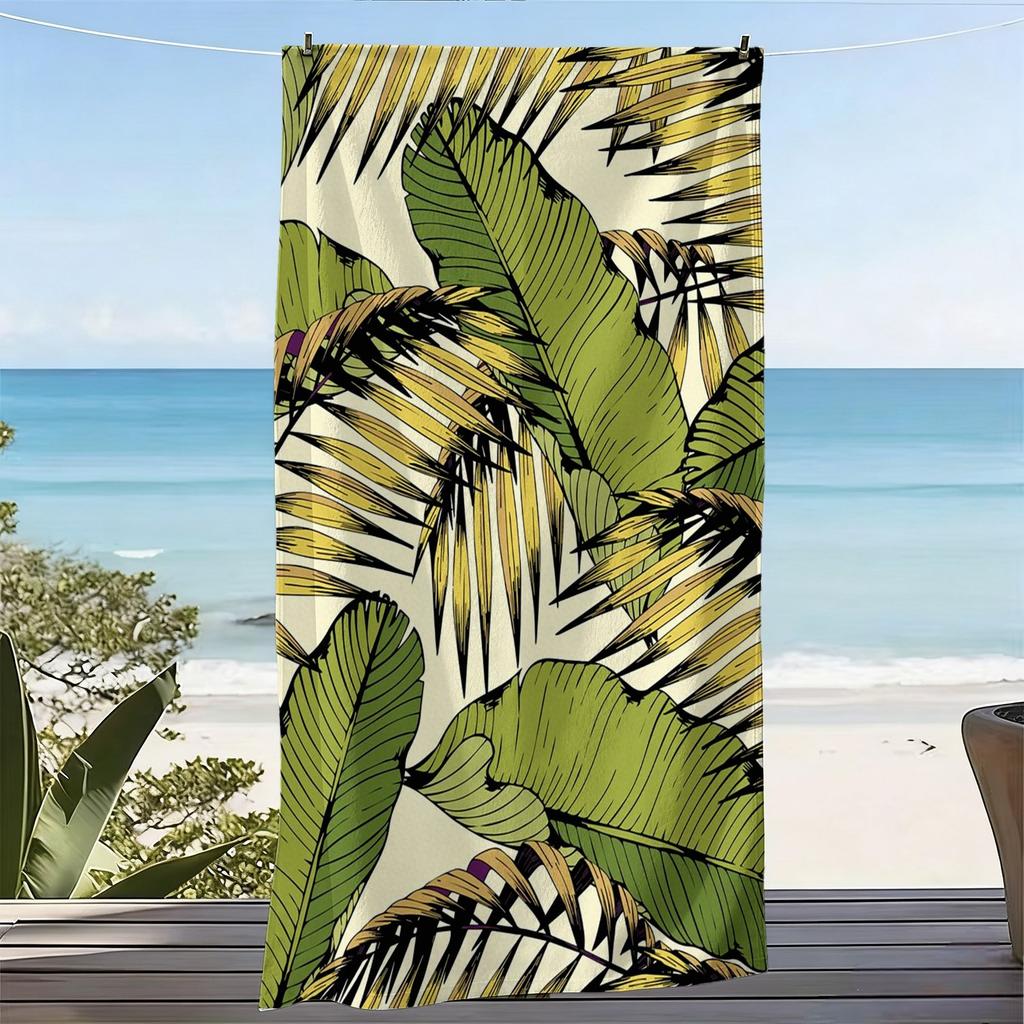 Botanical Green Leaf Microfiber Beach Towel 1 Piece Set 2D Flat Printed Sandproof Waterproof Holiday Sea Sunbed Lounger Towel
