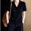 2026 French Style Women's Slimming Tencel Short Sleeve Knit Lapel Top