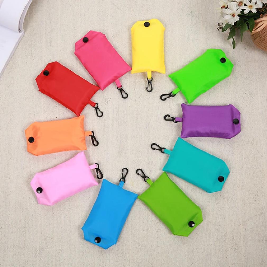 Shopping Bag Solid Color Eco-friendly Folding Reusable Portable Shoulder Handbag Polyester for Travel Grocery