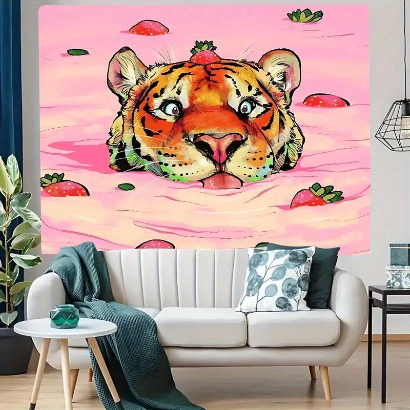 

Tiger in Strawberry Fields Whimsical Art Tapestry Perfect for Unique Playful Enchanting Home Decor with Fantasy Charm 74x94cm(29x37in)