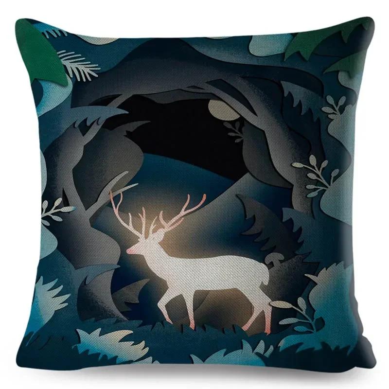 Beautiful Cartoon Deer Pillowcase Square Animal Linen Cushion Car Bedroom Sofa Seat Decorative Pillowcase 45*45Cm