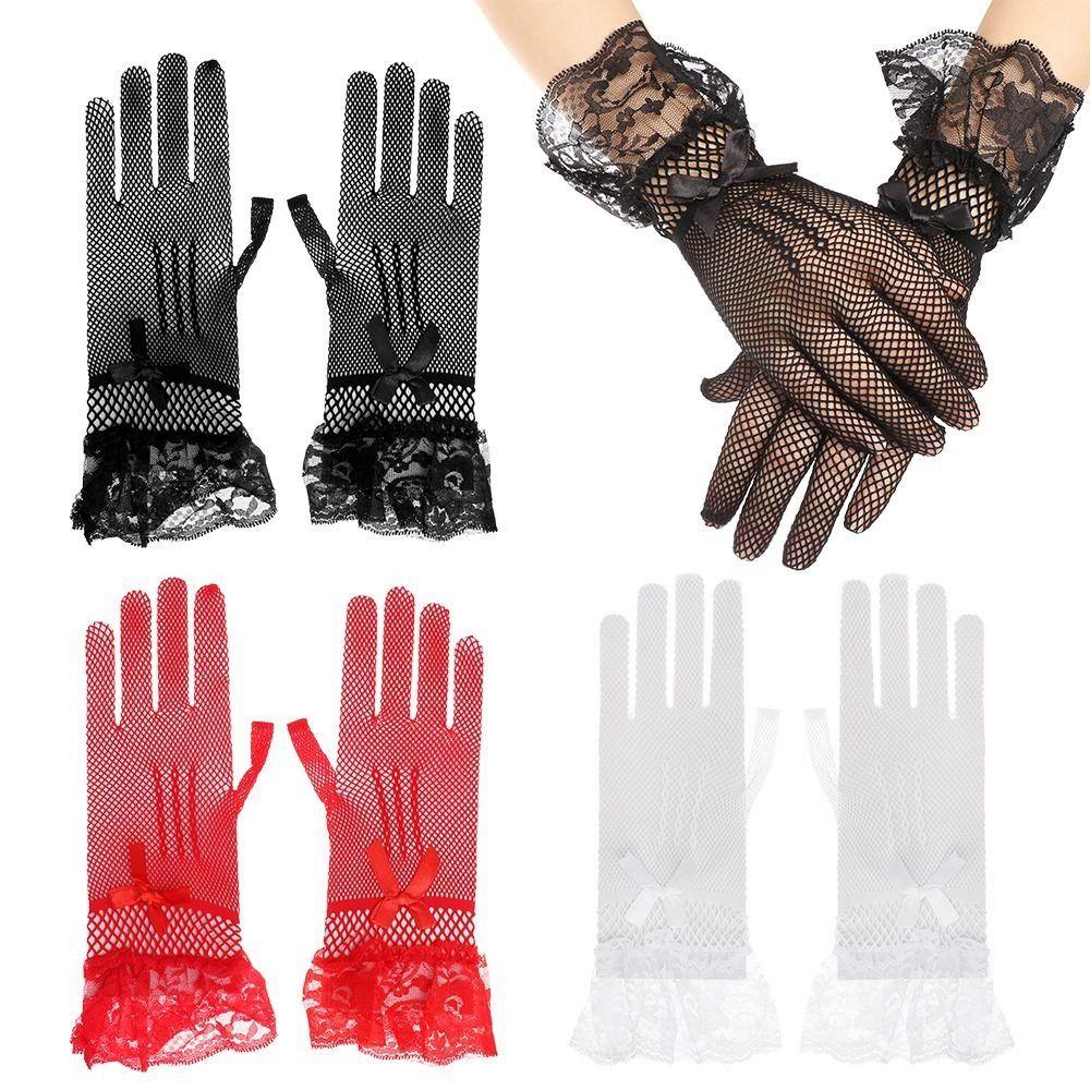 Short Women Lace Mesh Gloves Thin Etiquette Dress Gloves Holiday Princess Birthday Party Gloves