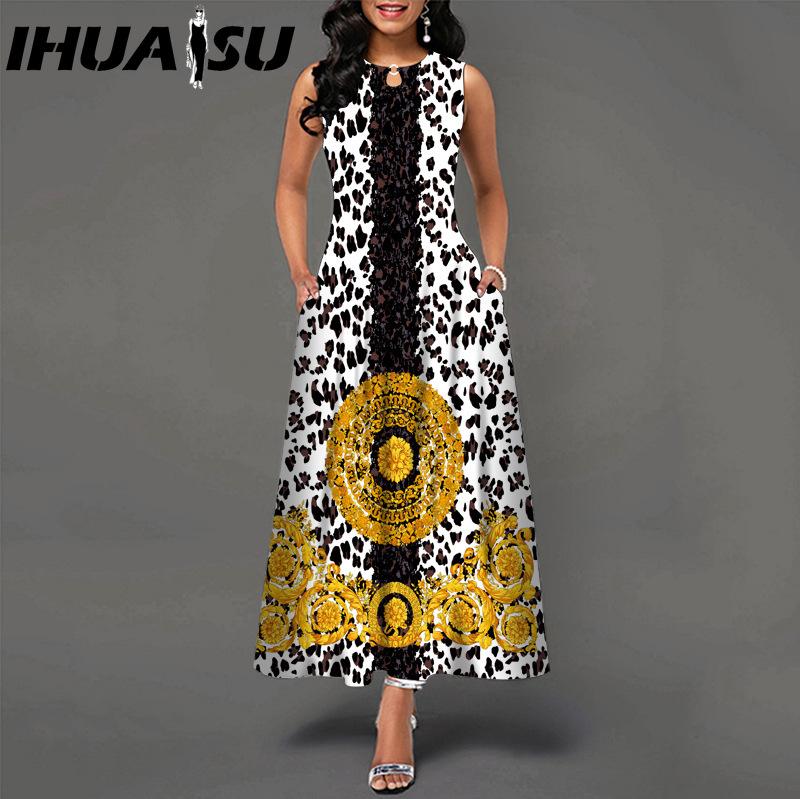 IHUASU 48 Farben Neues Damen Lockeres Vintage Blumenmuster Rüschenkleid Befree Kleid Großes Sommerparty Tanktops Elegante Maxikleider