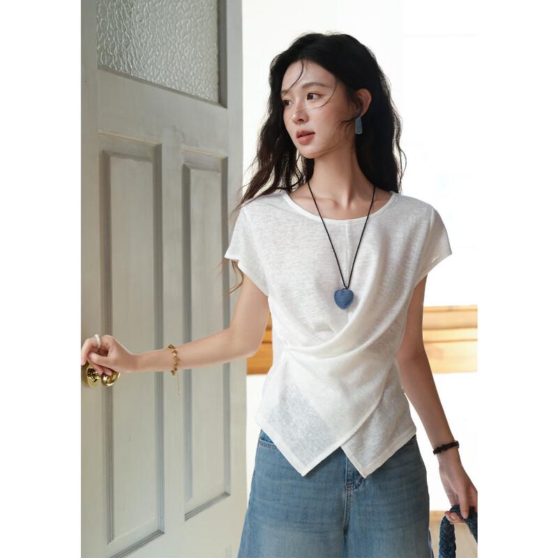 Misu Women s Retro Knit Irregular Hem T-Shirt S