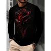 Trendy Men's Round Neck Long Sleeve Top Dark Rose Print Fashion Casual Base Shirt New Autumn Winter Youth Handsome Versatile T-Shirt