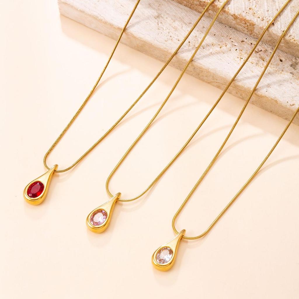 Elegant Water Drop Zircon Clavicle Necklace - Stainless Steel, Simple Luxury