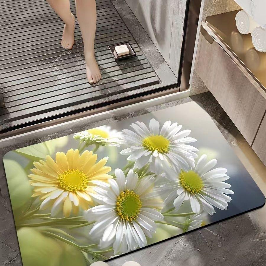 3D Floor Mat Little Daisy Strong Absorbent Quick Dry Foot Mats Bathroom Non-slip Soft Mats Bathroom Carpet