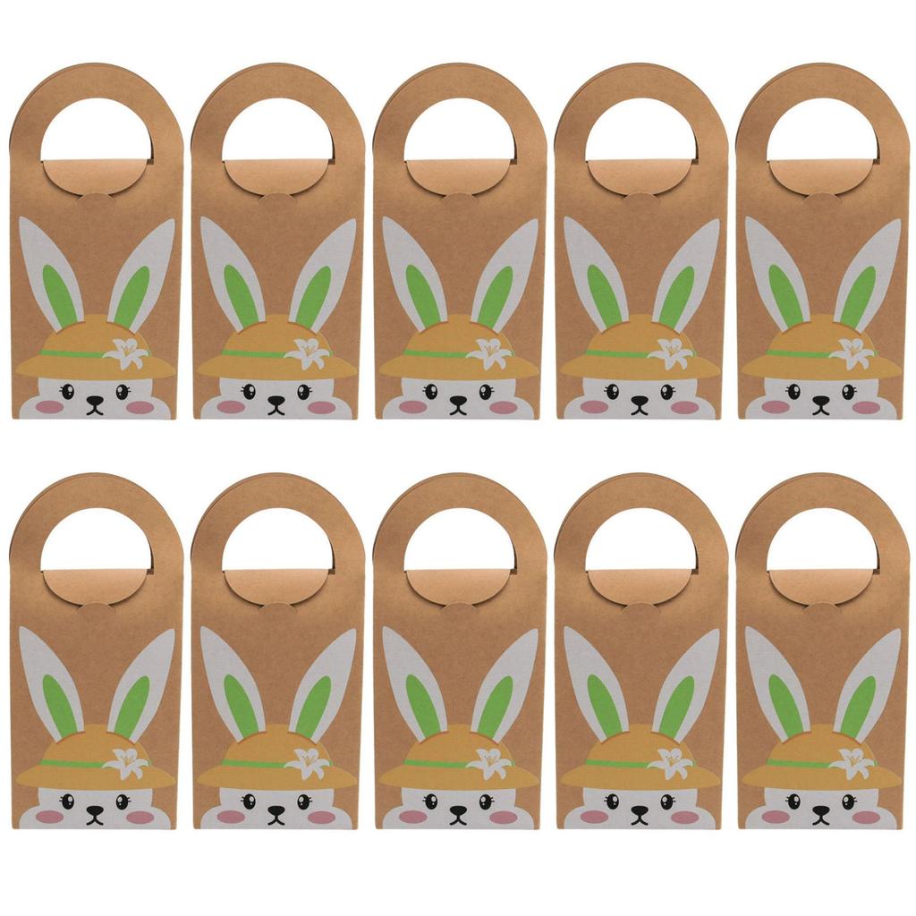 Pack of 10 Easters Sturdy Paper Gifts Bags with Rabbit Designs Portable for Party Supplies and Holiday Decorations