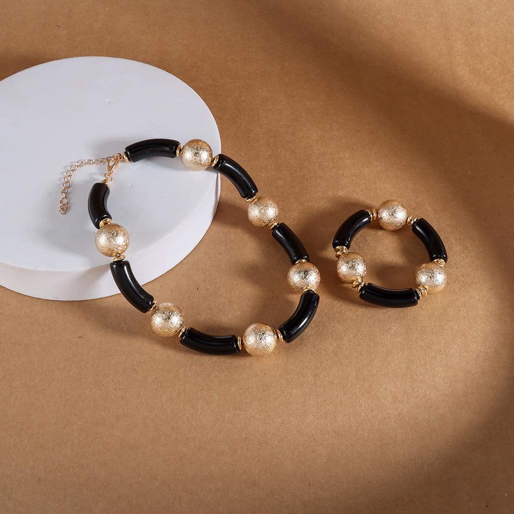 Acrylic Bamboo Ring Jewelry Personalized Exaggerated Large Bead Bracelet Necklace Set