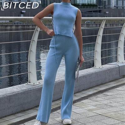 Sexy Knitted Knitted Vest Pants Fashion Set for Women