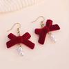LATS Red Black Bowtie Earrings for Women Girls Simulated Pearl Cloth Bow Tie Earrings Jewelry Ear Accessories Beautiful Gifts