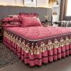 Thickened quilted bed skirt and fitted sheet two-in-one new style removable and washable winter velvet bedspread non-slip mattress protector