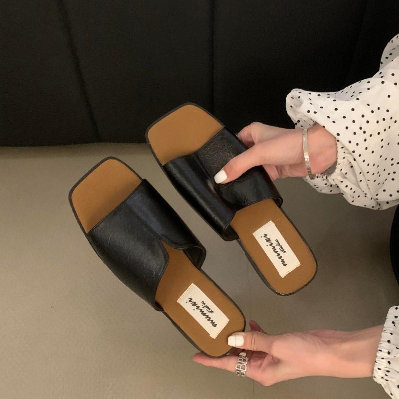 

2025 Stylish Minimalist Single-strap Sliding Sandals Solid Color Women s Slippers Summer Outdoor Casual Open Toe Flats Autumn 40 чёрный