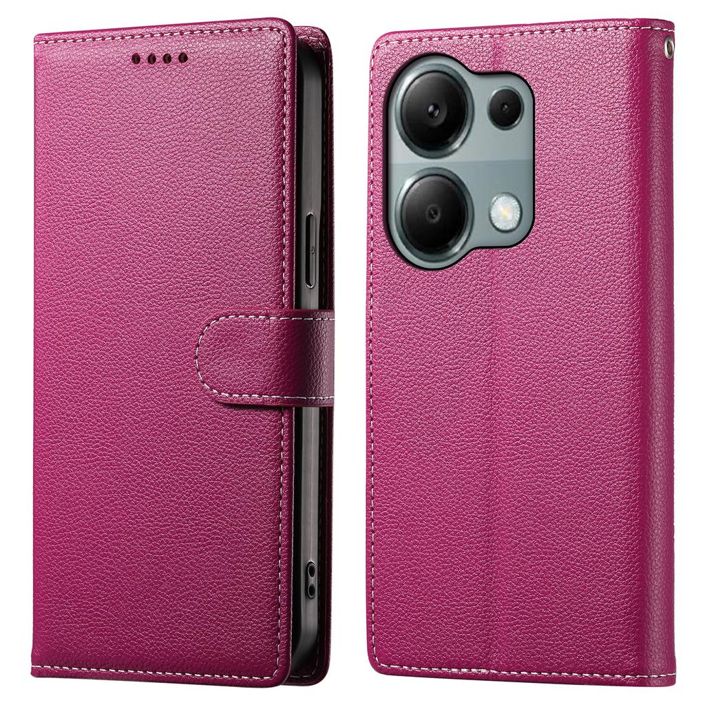 DF-012 For Xiaomi Redmi Note 13 Pro 4G Case Litchi Texture Leather Magnetic Clasp Wallet Stand Phone Cover with Wrist Strap