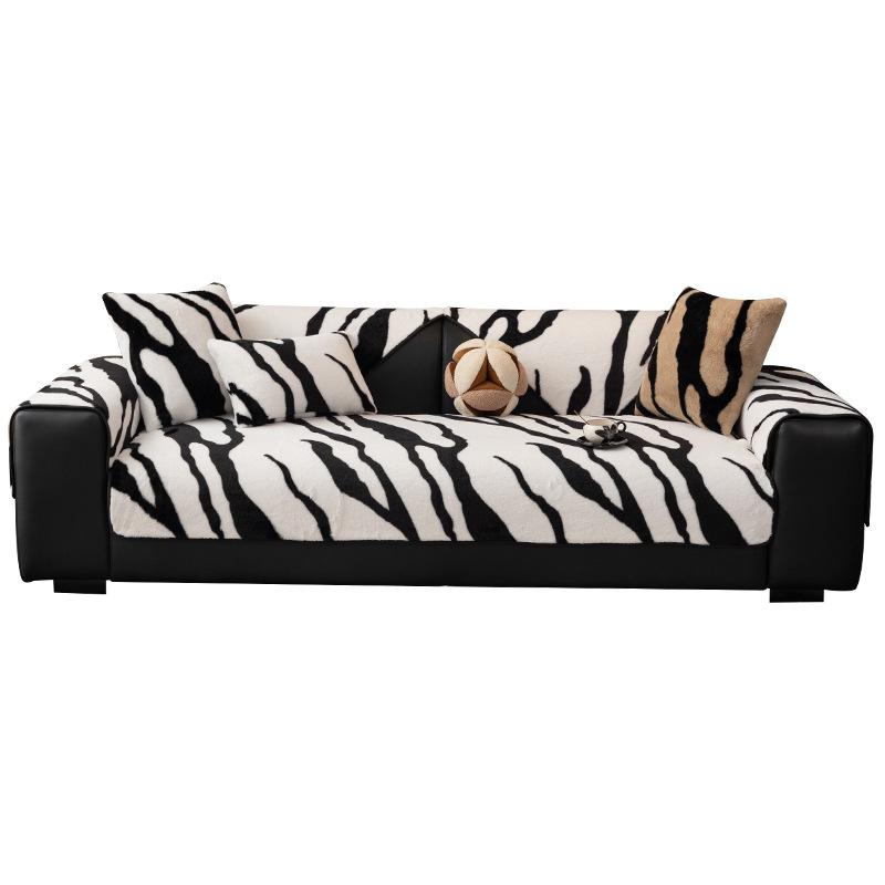 Zebra Plush Sofa Cushion Autumn And Winter  New Thickened Four-Season Universal Seat Cushion Non-Slip Cover Cover Cloth Towel