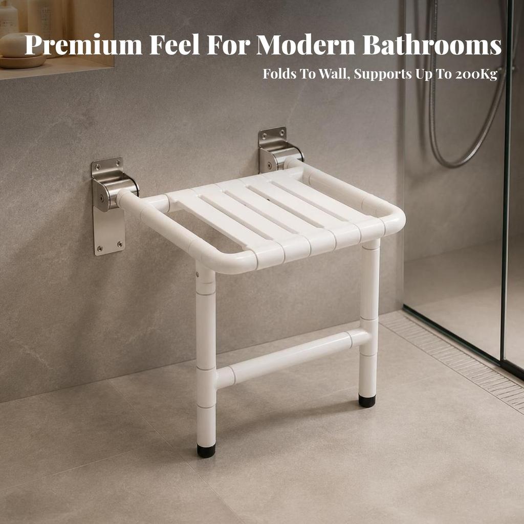 Wall-Mounted Shower Seat Space-Saving Bath Chair Sturdy for Elderly, Seniors