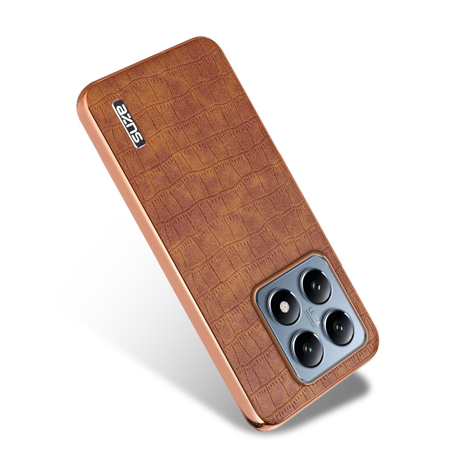 

For Xiaomi 14T Pro Case Electroplating Crocodile Texture PU+TPU Phone Cover Brown