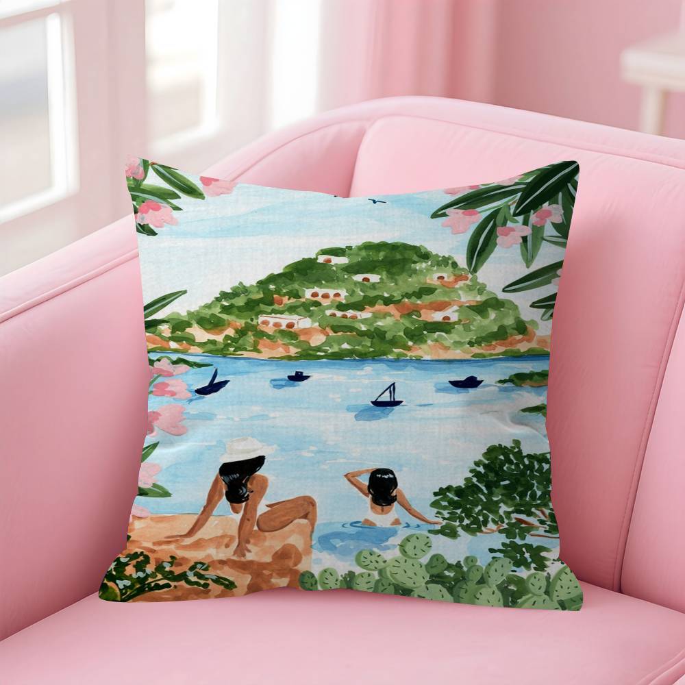 Nordic Beach Holiday Girl Pillow Gift Home Office Decoration Bedroom Sofa Car Cushion Cover Case 45x45
