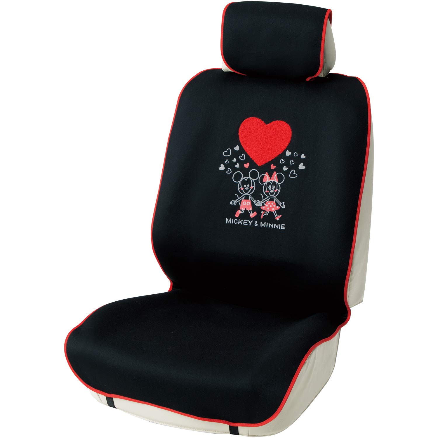 

BONFORM Disney Mickey Minnie Heart Seat Covers for One Front Easy Fully & Kei/Standard Cars, Seat, Installation, Washable, Bucket-1, Black, 4001-50BK чёрный