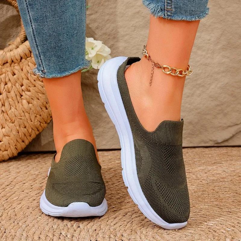 Plus Size 2025 Shoes Female Knitted Women's Vulcanize Shoes Outdoor Women Sneakers Mixed Colors Women's Casual Slippers Shoes