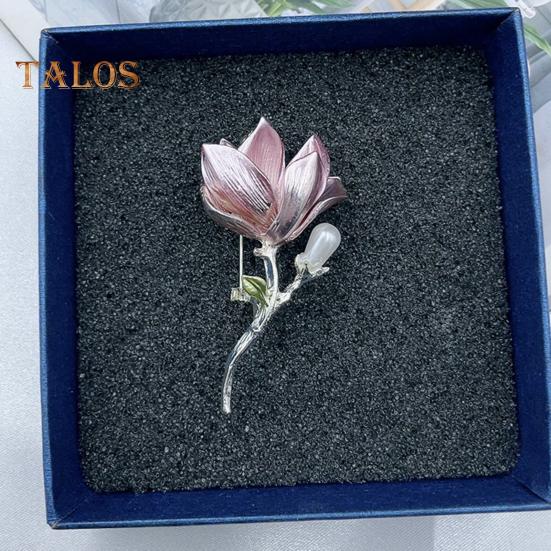 Magnolia Flower Brooch for Women Artificial Flower Pins Faux Pearl Enamel Badges Lapel Pins for Jackets Dresses Coats Accessories