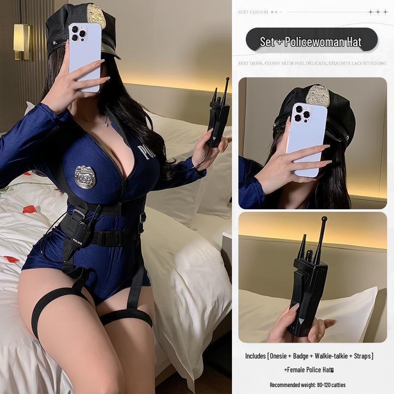 Qingruohan Sexy Policewoman Cosplay Lingerie Set - Mature Sister Temptation Bodysuit 8531