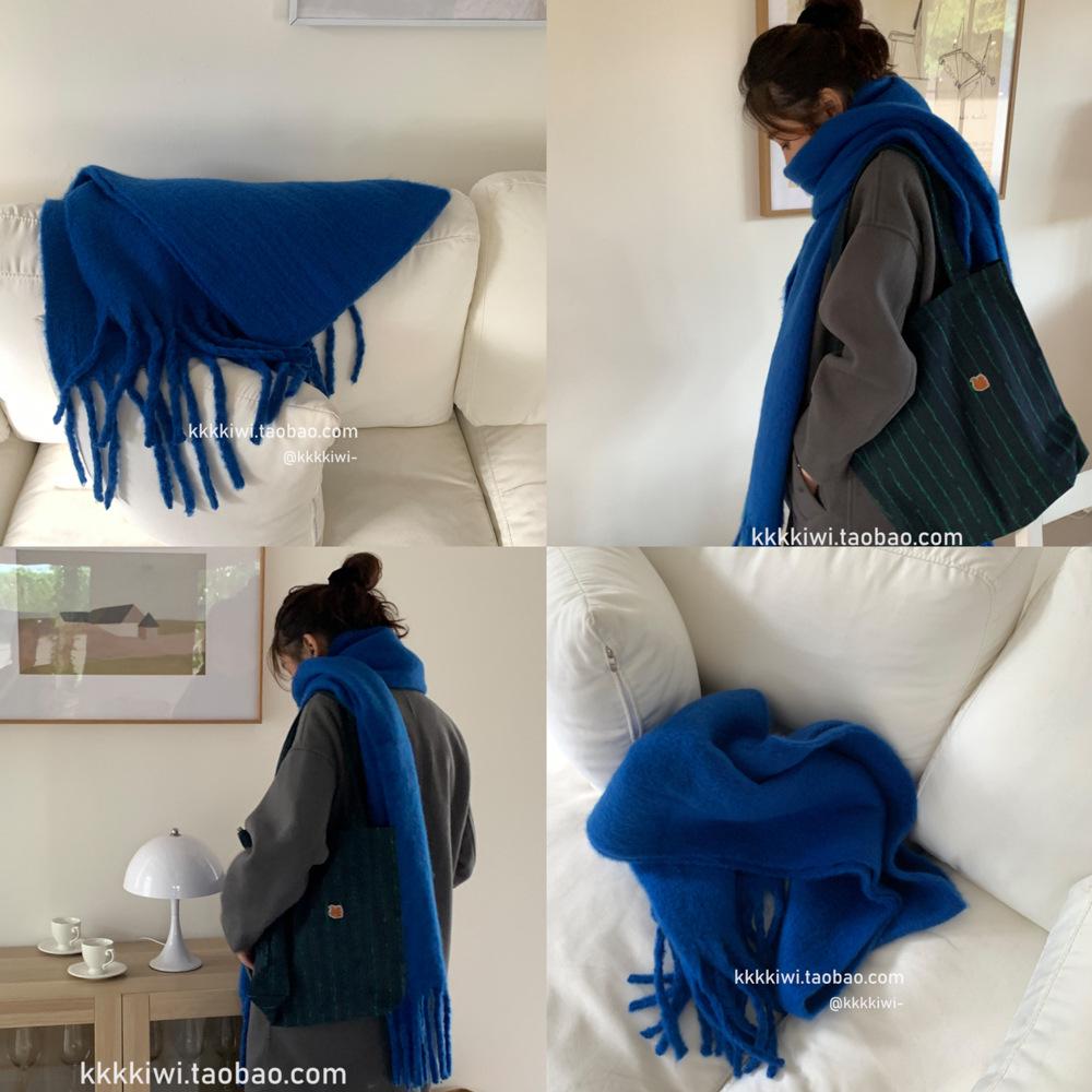 2024 Winter White Thick Solid Color Scarf for Girls - Korean Style, Versatile Student Shawl