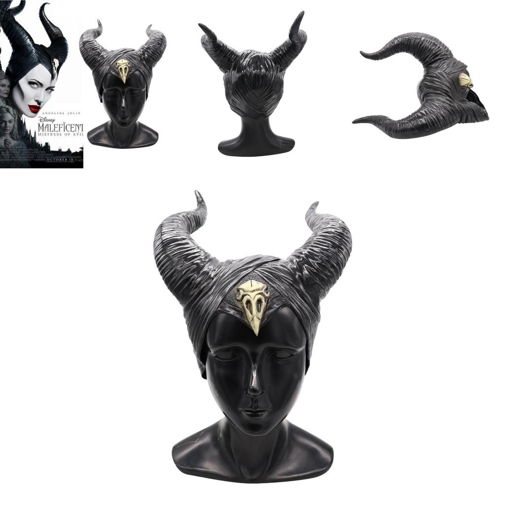 Urocza maska nakrycie głowy z rogami Maleficent 2 z 2019 roku idealna na Halloween i cosplay