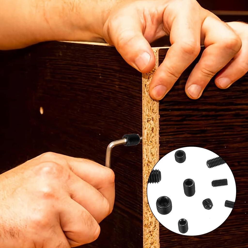 Hex Socket Set Screw Headless Carbon Steel Threaded Internal Hex Grub Screws M4 M5 M6 300 Hex Key Wrench Included Set, Screws, Screws, Hollow, (M3