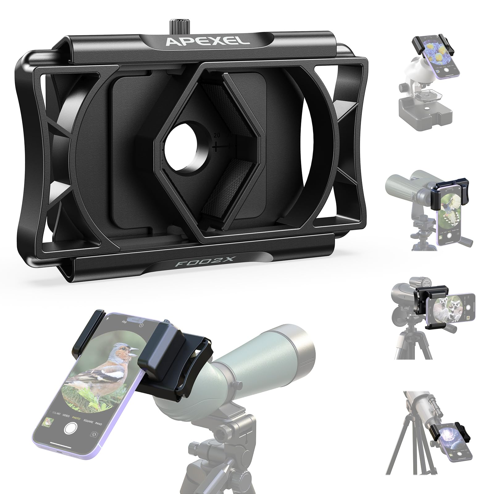 

second generation universal accessory is Upgraded telescope camera adapter Smartphone adapter Easy to use Additional screws for fixing Easy to carry чорний