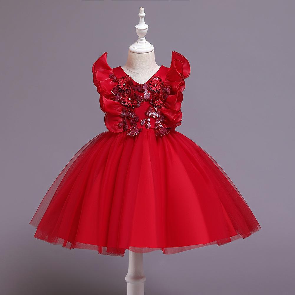 Autumn Children's Princess Dress Sleeveless Costume Flower Girl Tutu Skirt Kindergarten Graduation Dress for Girls