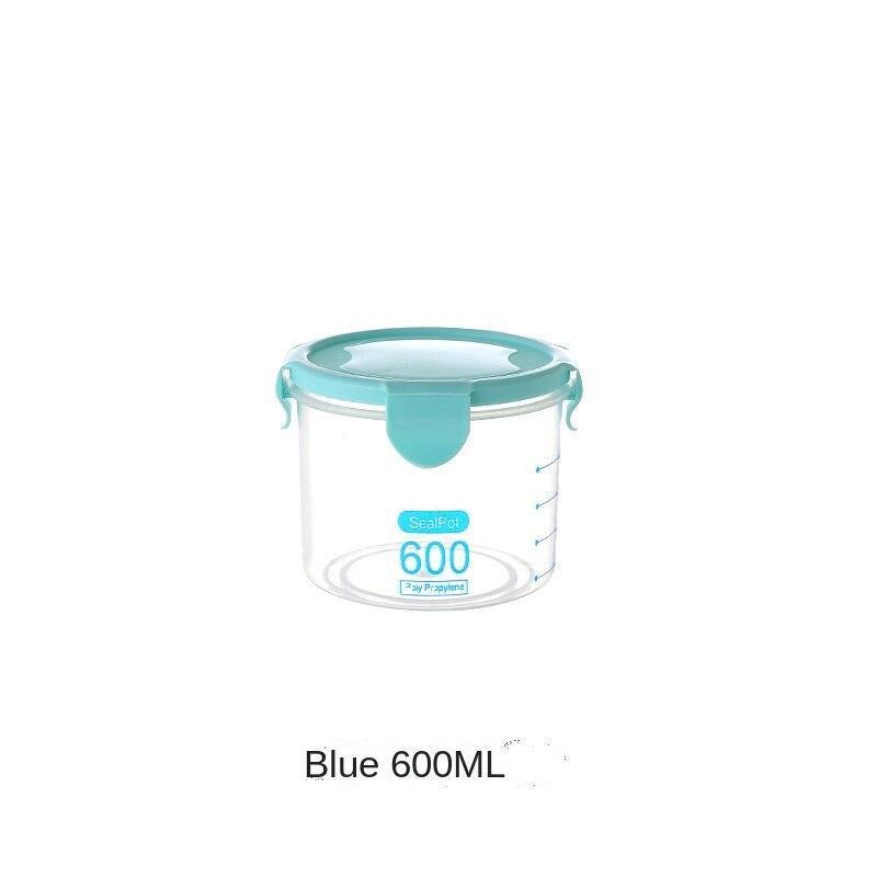 2 шт. Кухонная прозрачная герметичная банка для холодильника, закусок, консервация, коробки для хранения, органайзер для зерна, банка для домашней кухни 600ml синий