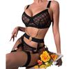 Europe and the United States hot-selling lingerie mesh perspective sexy comfortable fun three-piece underwear set