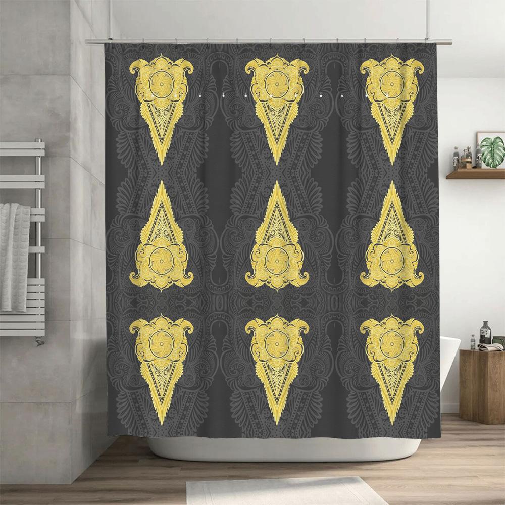 Gold Plated Decorative Shower Curtain Set with Tassel Rod Pocket for Bathroom Home Decoration Gray Yellow