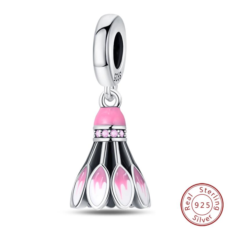 Original 925 Silver Sports Charm Beads Dumbbell Badminton Football Baseball Pendant For Bracelet Jewelry
