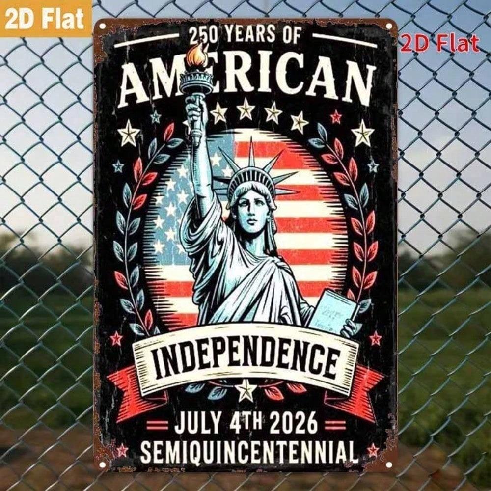 250th American Independence Metal Sign Statue Liberty US Flag Wall Art Rustic Patriotic Home Decor