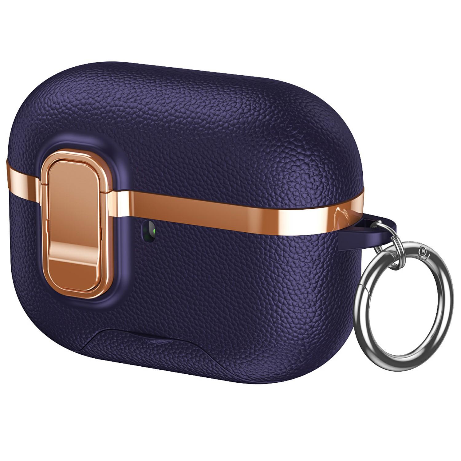 

For AirPods Pro 2 Case Foldable Stand Electroplated Litchi Texture TPU PC Earbuds Cover with Switch / Carabiner