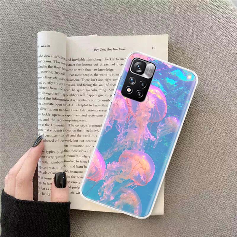 Enchanting Neon Jellyfish Phone Case For Redmi Note 13 12 Pro Plus 14 15 Pro 5G 11 11T 11E 11S 10 Pro 10S 9 9S Cover Cell Clear