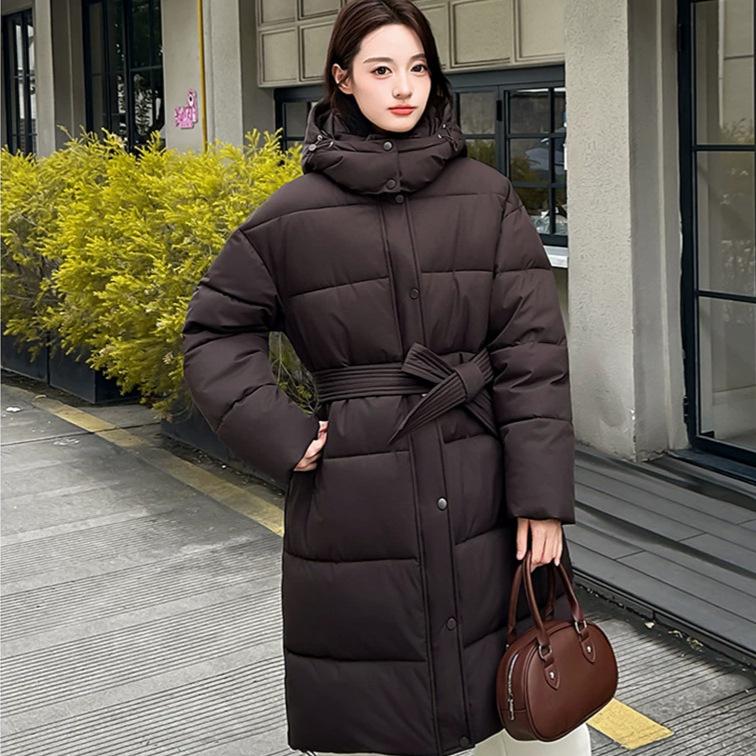 Dopamine cotton-padded clothes women's winter loose casual hooded long over the knee waist warm thick cotton-padded jacket tide