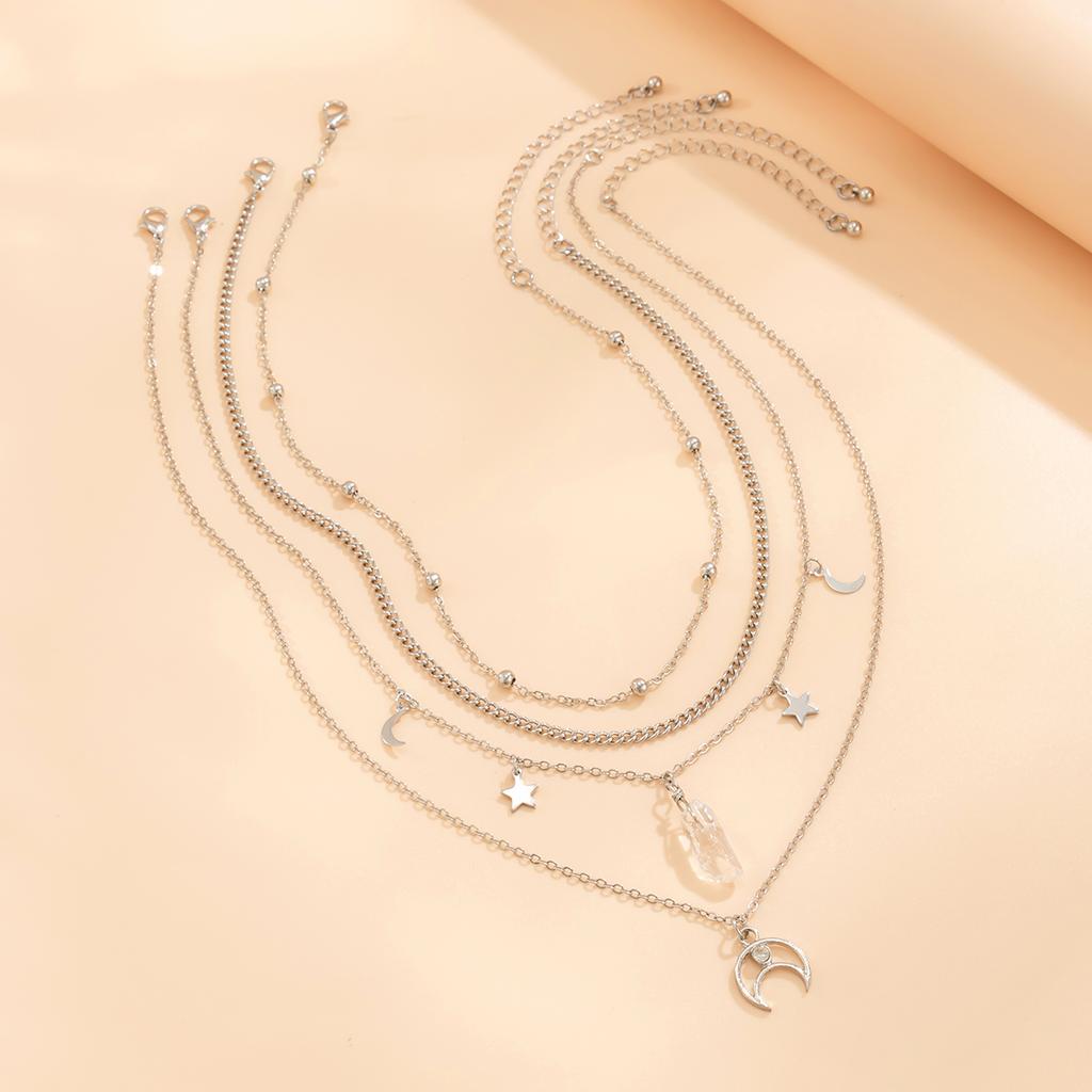 Layered Chain with Moon and Stars Pendant Necklace for Women Trendy Charms Chain Accessories on Neck Fashion Jewelry Female Gift