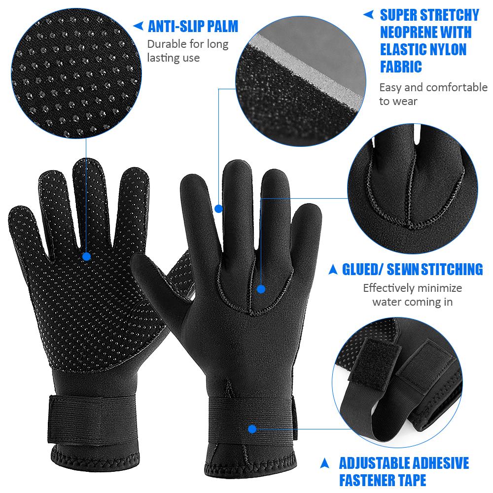 Guanti Da Nuoto In Neoprene 5 Mm Con Cinturino Regolabile – Muta Uomo Donna Per Acqua Fredda, Antiscivolo