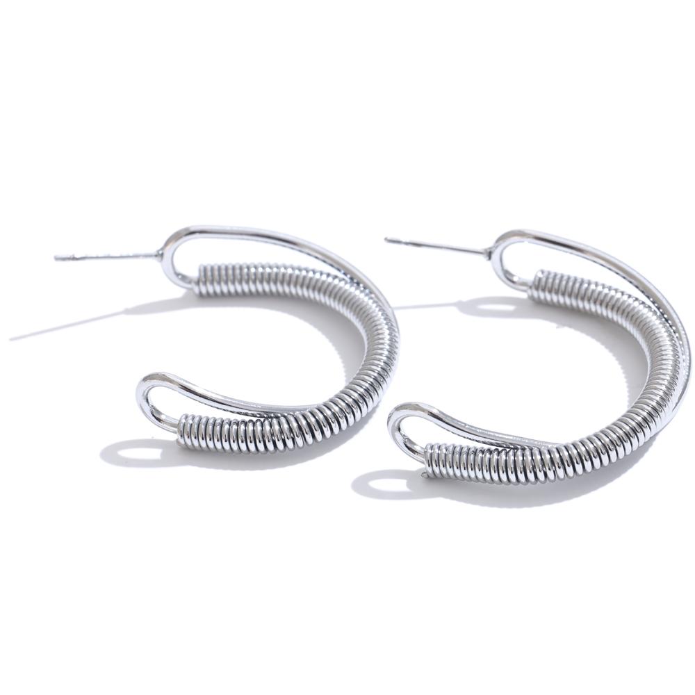 

Yhpup New Style Metal High Quality C-shape Hoop Earrings Gold Platinum Plated Metal Bling Fashion Daily Jewelry for Women